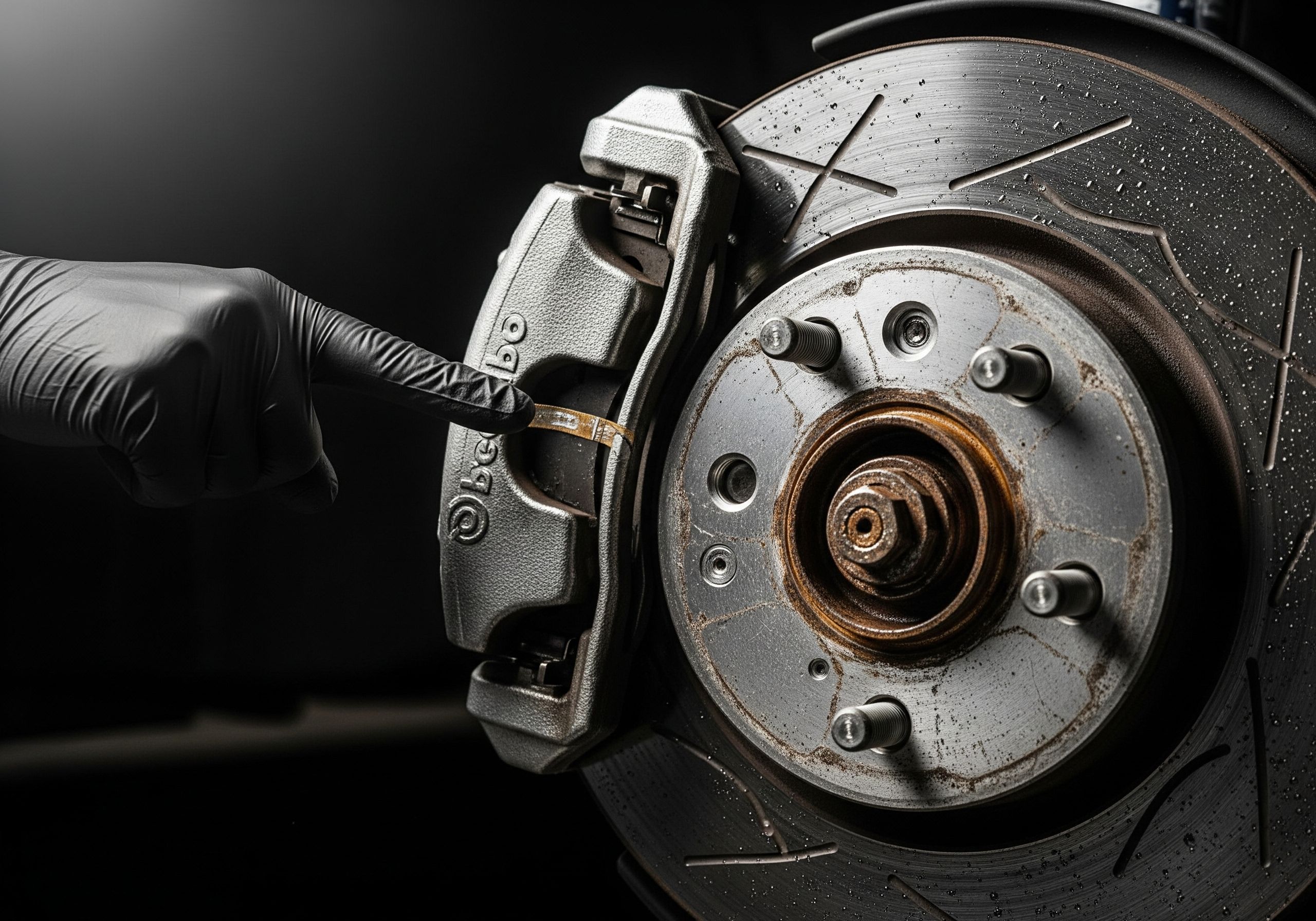 Close-up of a car's brake disc.